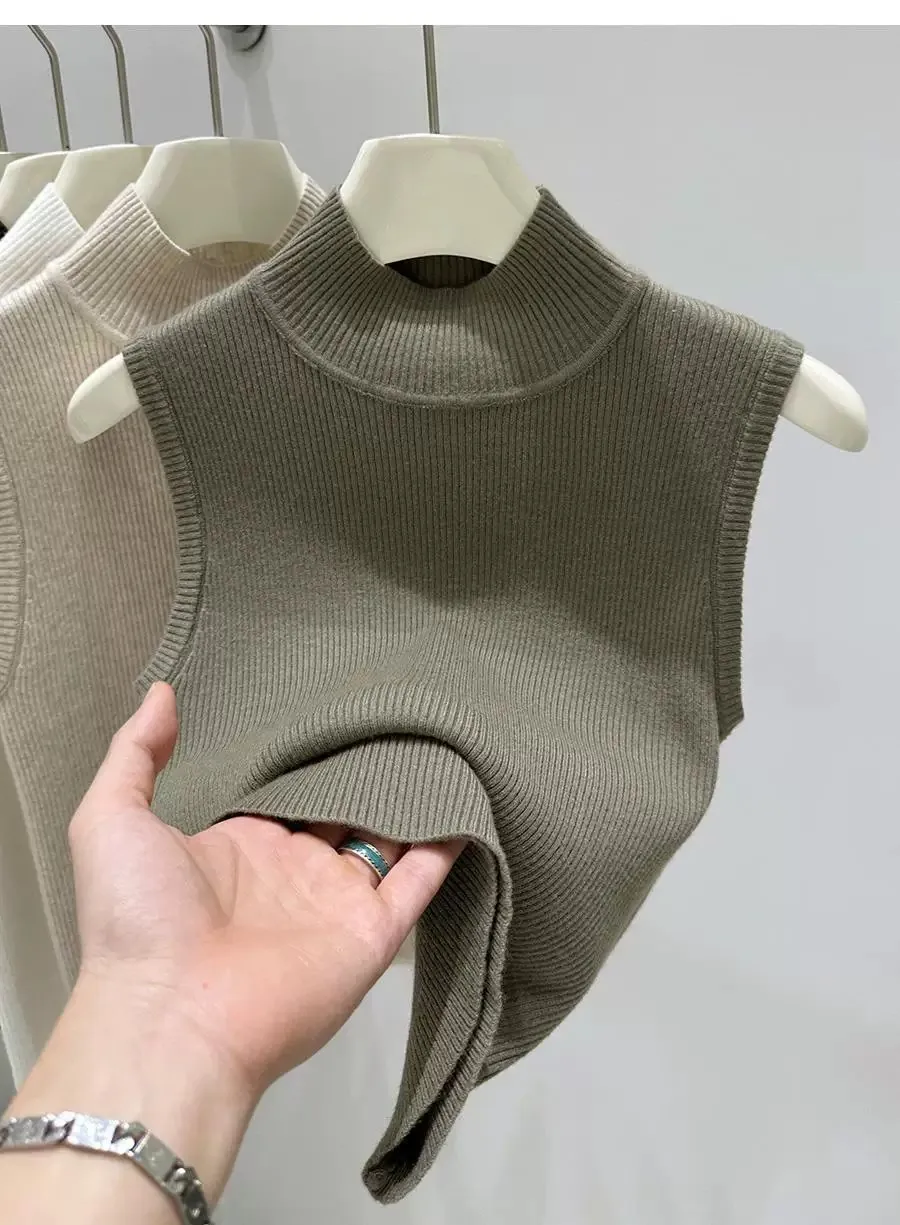 AOSSVIAO 2026 Sommer Neu Mock Neck Ärmellos Damen Strickpullover Slim Fit Basic Sweater Tank Top Vielseitige Innenbekleidung – Detail 19