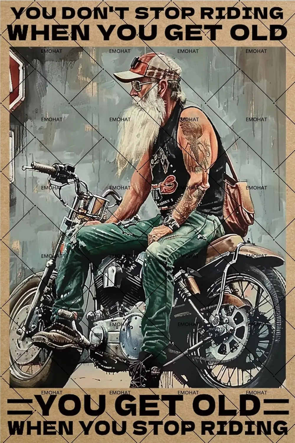 EMOHAT Metal Tin Sign Motorcycle You Dont Stop Racing When Get Old Aluminum Decor Garage Man Cave Cafe Bar Home W