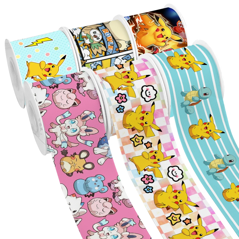 Pikachu Cartoon Anime Pokemon Monster Printed Grosgrain Ribbon for Cheer Bows DIY Girl Headwear Hair Bows 10yards Satin Ribbon