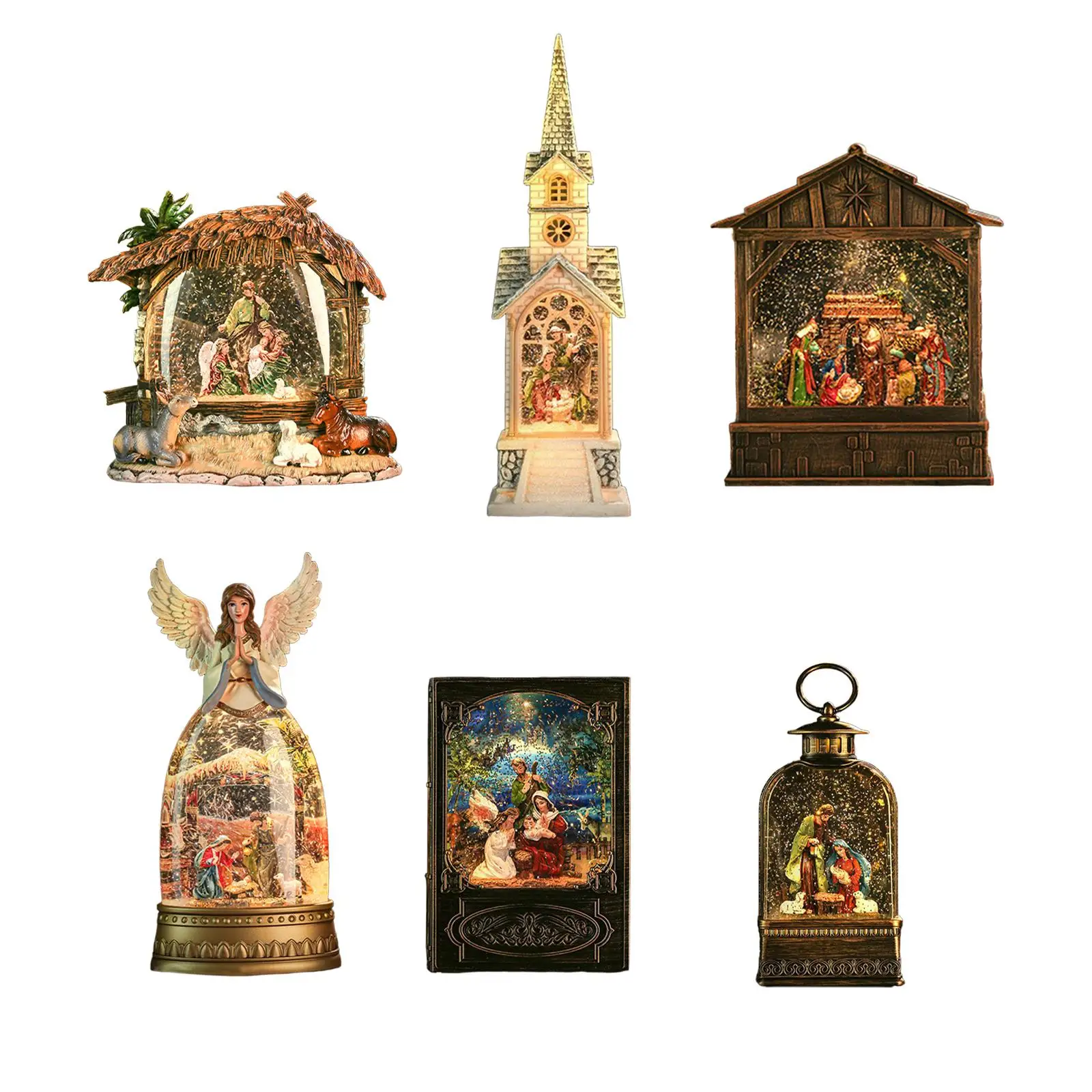 Christmas Snow Globe Musical Box Nativity Scene Collection Table Centerpiece Christmas Decor for Office Desk Bedroom Home