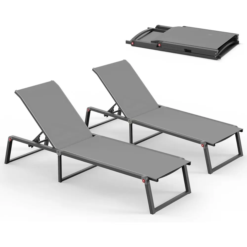 

Outdoor 5-Position Adjustable Recliner Chair, No Assembly Required, Durable Patio Pool Lounge Chairs, Grey, 2-Pack