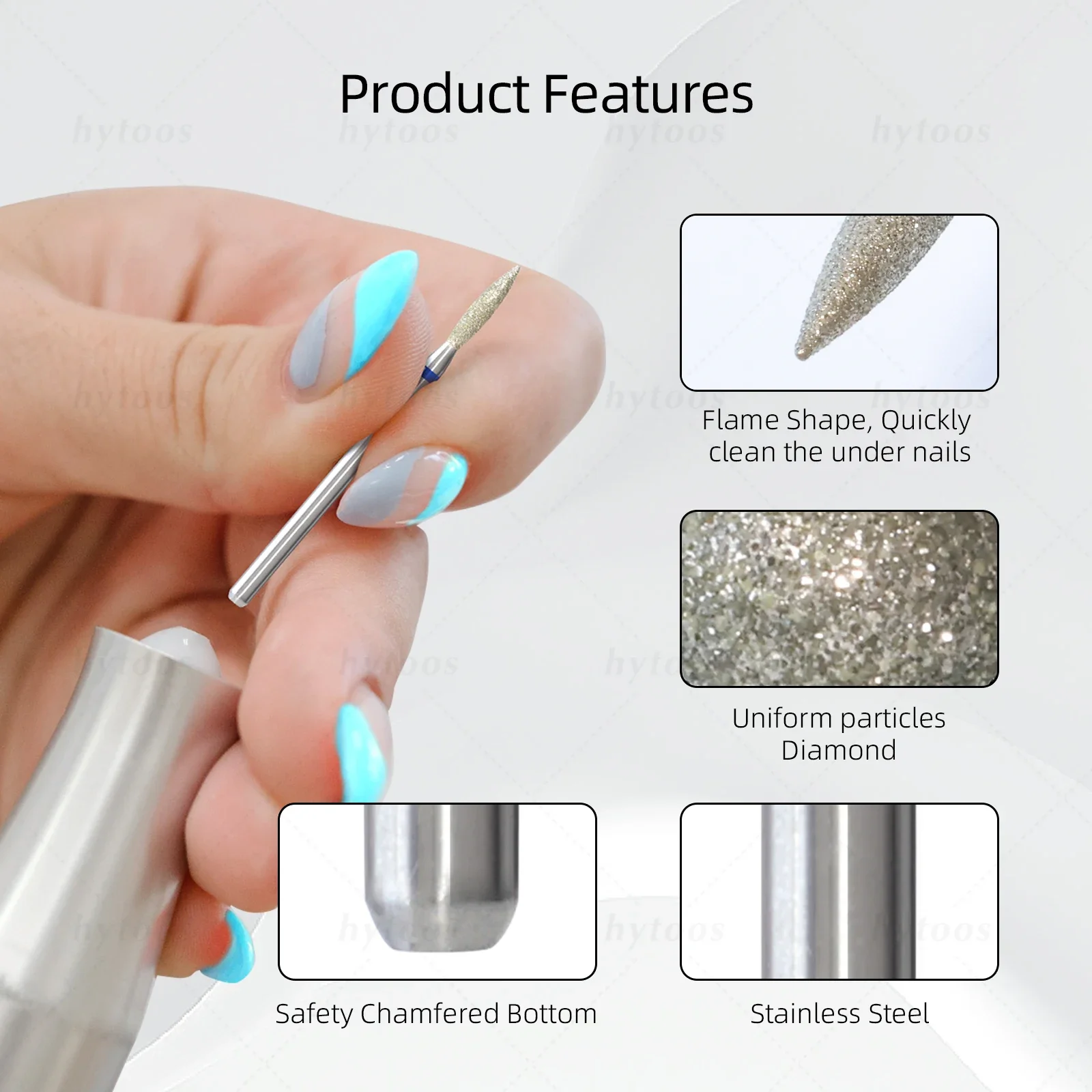 HYTOOS Flame Diamond Nagelbohrer, professioneller Nagelhautentferner für die Reinigung abgestorbener Haut, Salon- und Heimgebrauch, Maniküre-Zubereitungswerkzeuge – Detail 5