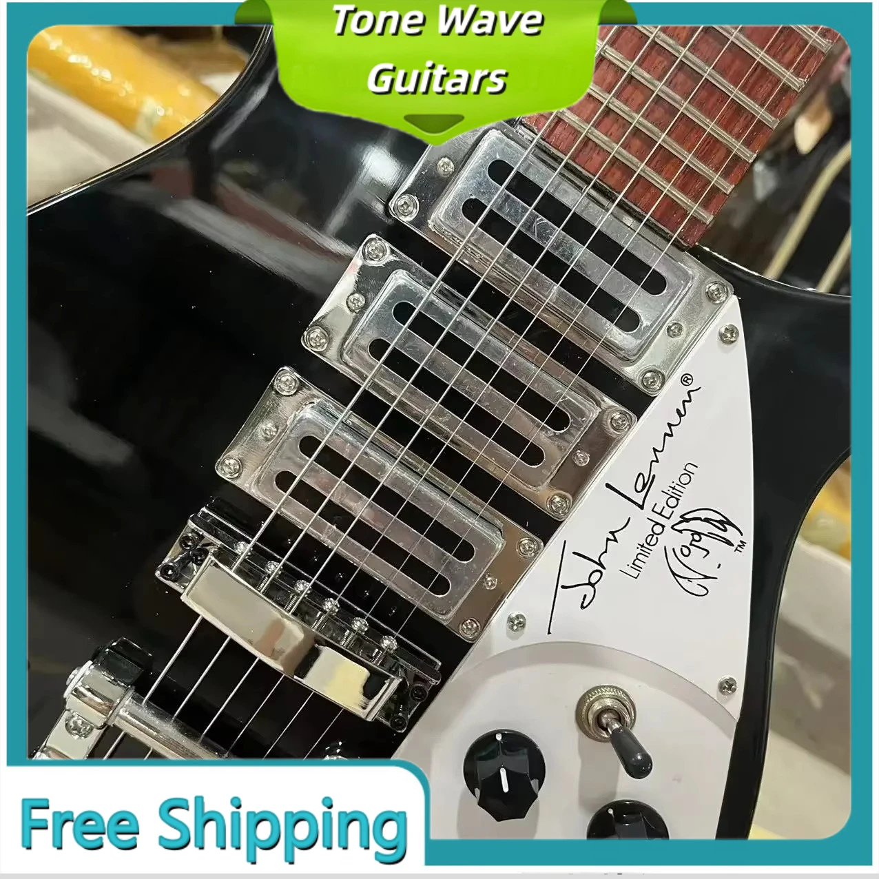 Rickenbacker 325 Electric Guitar Black Mahogany Body  Rosewood Fingerboard HHH Pickups Tremolo System Retro British Rock Tone