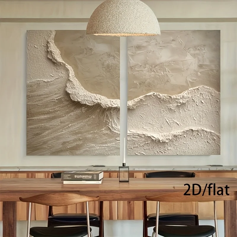 2‑Piece Framed Textured Abstract Canvas Wall Art Set, Foam Mud Wave Print, Modern Minimalist Ready‑to‑Hang Decor for Living Room
