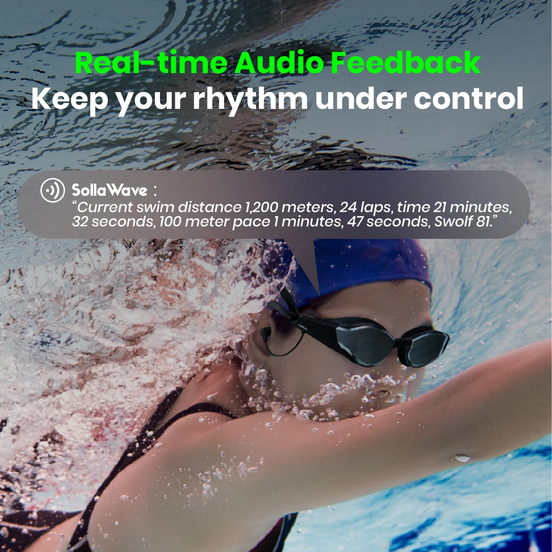 SollaWave Holoswim Smart Swim Goggles Waterproof Audio Glasses Data Visualization for Swimming Training