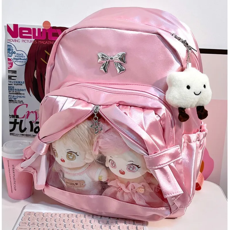 Bow Pleated Y2k Curtain Itabag Japan Cute Baby Bag Zipper Student Backpack Anime Waterproof Large Capacity Single Messenger Bag