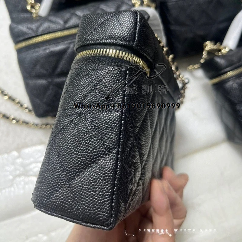 25C Vorfrühlings-Litschi-Kalbsleder-Griffbox, kleine Abfalltasche mit Rautenkette