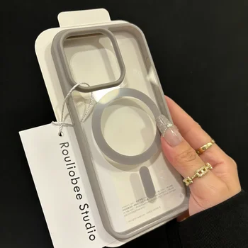 Magsafe manyetik kablosuz şarj kılıf için iPhone 15 14 13 12 11 Pro Max Mini X Xs XR 7 8 artı sert akrilik şeffaf kapak