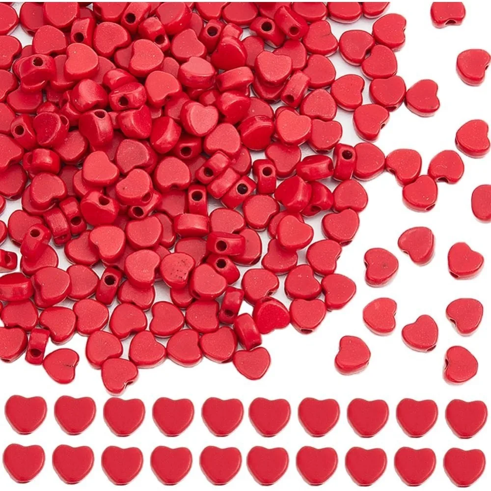 

1 Box Red Heart Beads 300+Pcs Valentine's Day Turquoise Hearts 6mm Mini Small Love Stones Lucky