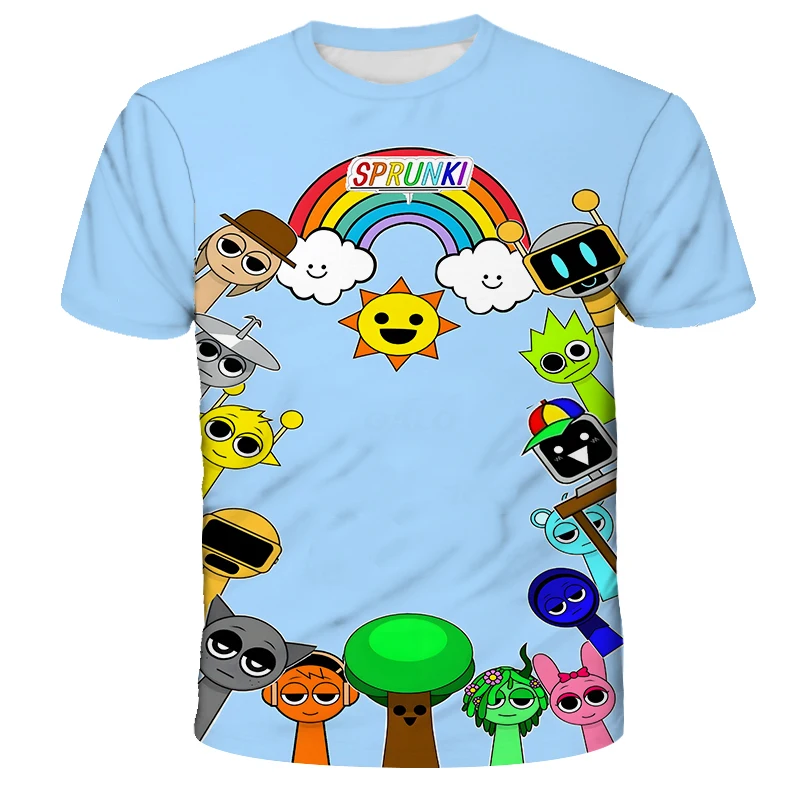 

Rhythm Box Sprunki Short Sleeve T-shirt Digital 3D Printed Round Neck Clothing Adult Children's Clothing