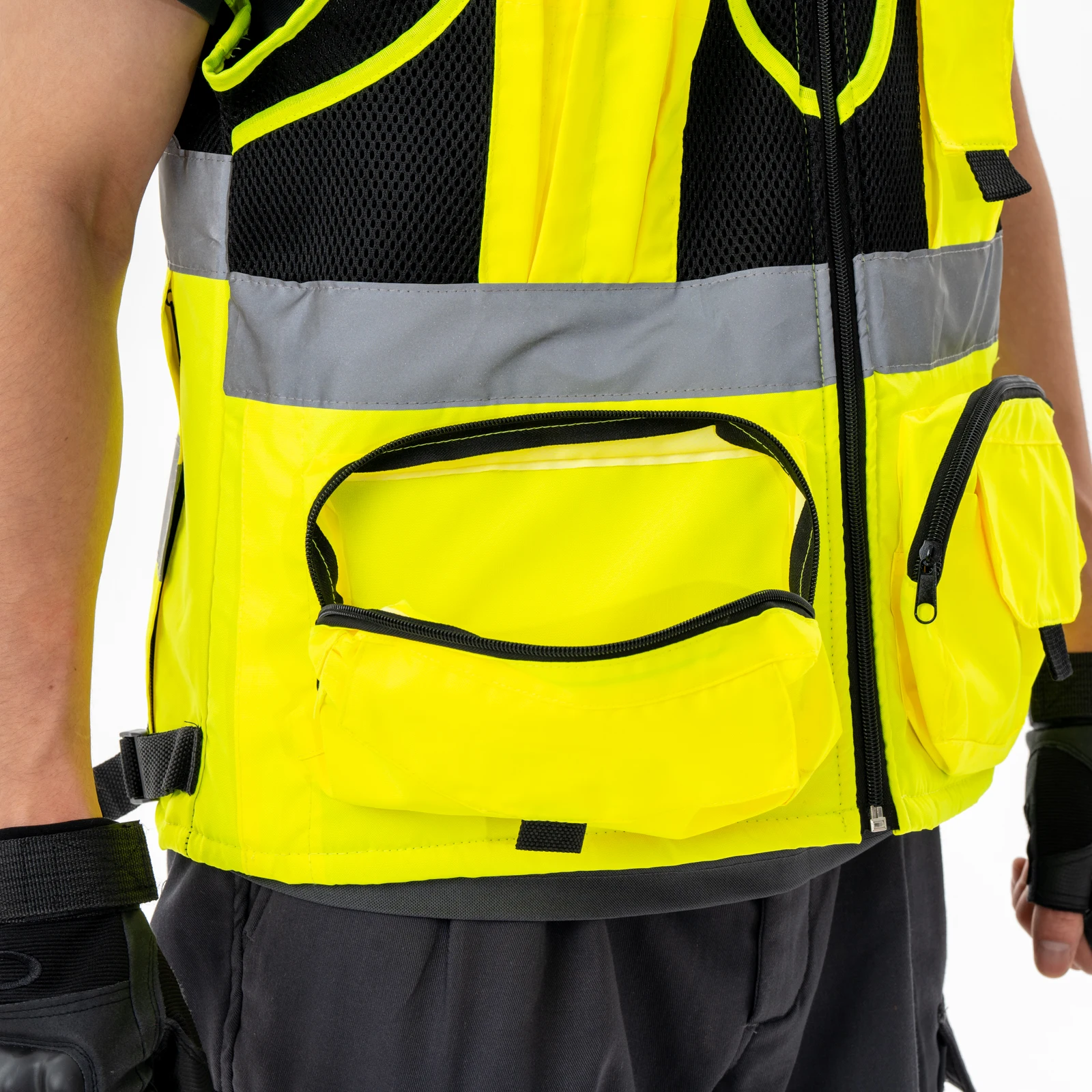 Safety Vest Hi Vis Reflective Vest Silver Stripe Oxford Cloth Multi-Pocket Workwear Outdoor Sports Riding Safety Clothing