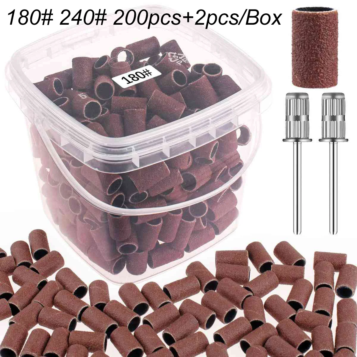 200+2Pcs Box Professional Sanding Cap Bands 240 180 Grit Nail Drill Bit Files Electric Manicure Machine Tools