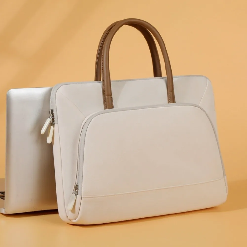 Mit Griff, tragbare Laptoptaschen, leichte, ultradünne Laptoptasche, Doppelreißverschluss, weiches Material, Notebook-Hülle, für den Bürogebrauch – Detail 5