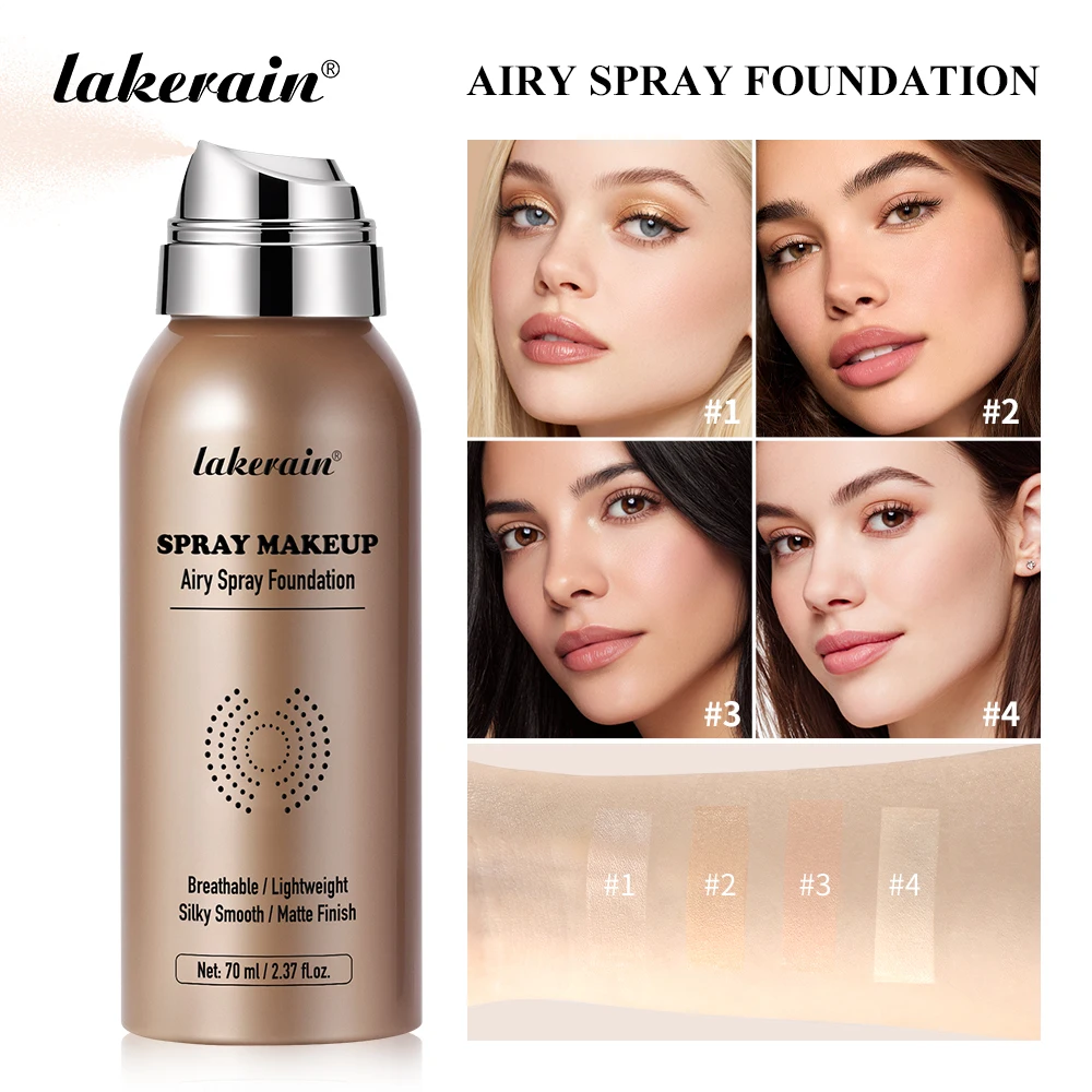 Lakerain Foundation Spray Silky Matte Finish Even Skin Tone Waterproof Sweat-resistant Breathable Foundation Make-up Spray