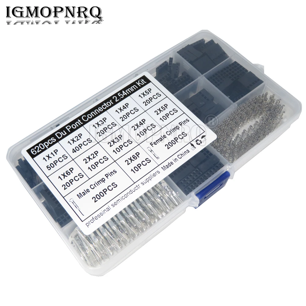 620PCS 2.54mm Dupont Connector Dupont Cable Jumper Wire Pin Header Housing Kit Male Crimp Pins+Female Pin Terminal Connector new