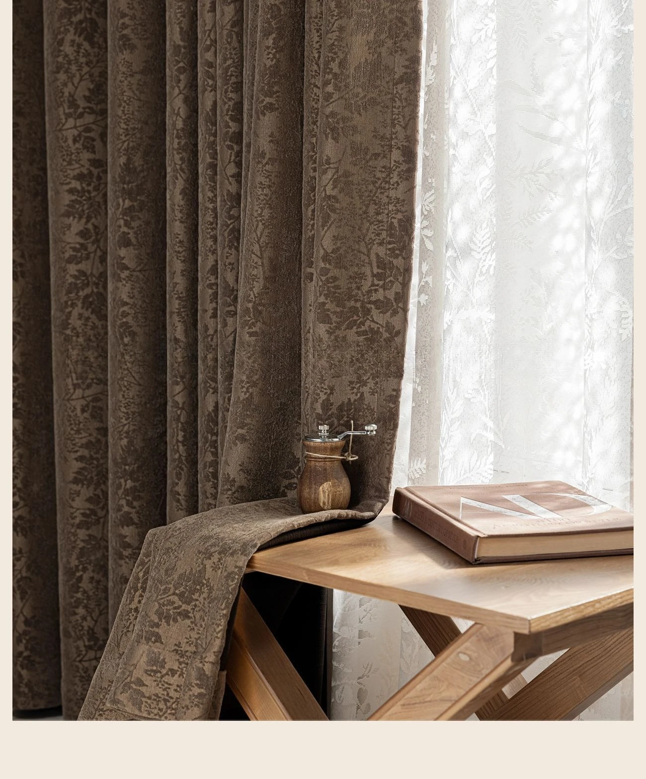 Custom Size French Retro Style Moon Branch Shadow Ancient Style Chenier Relief Shading Curtains for Living Dining Room Bedroom