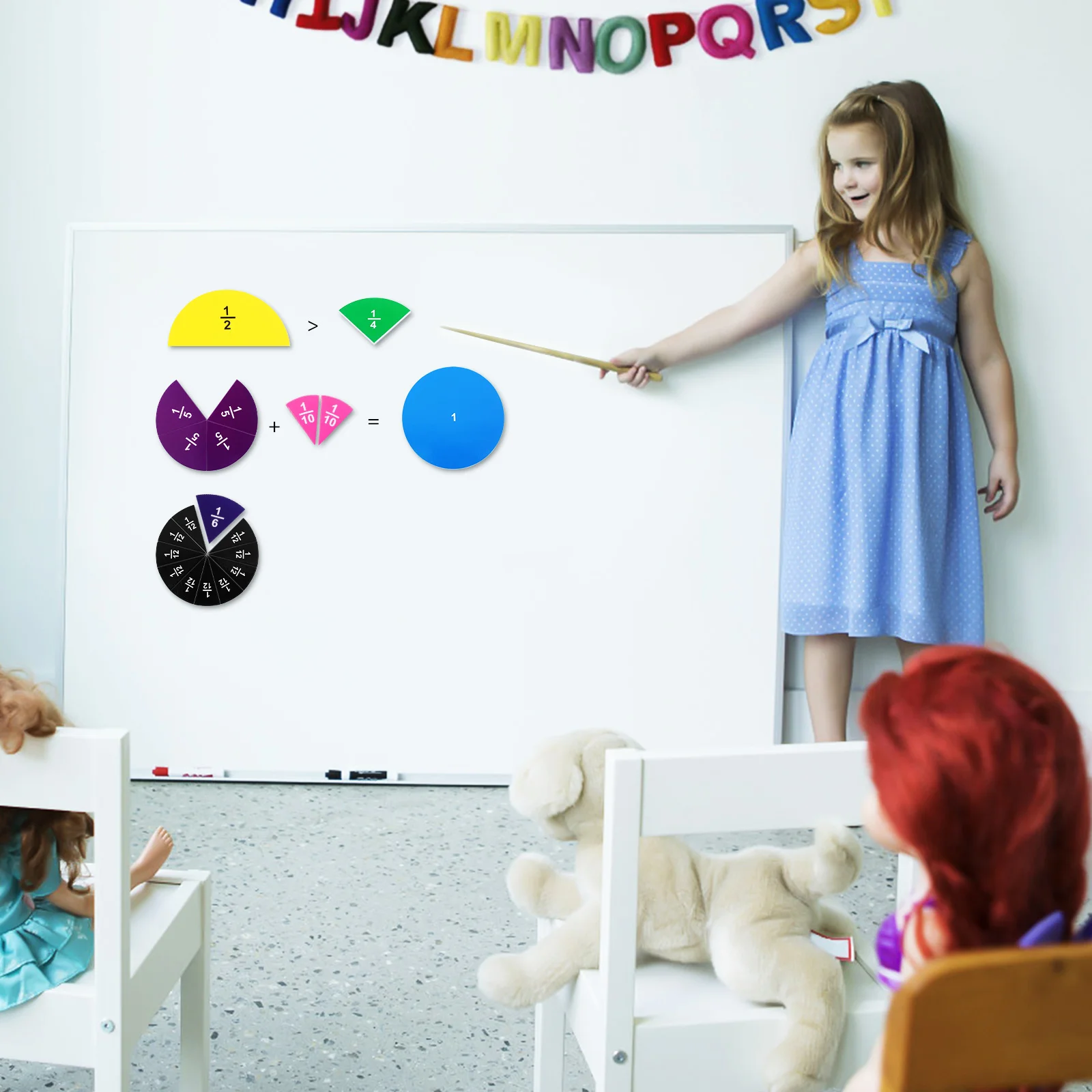 

1 Set Magnetic Fraction Tiles Circles Strips Demonstrative Educational Tool Math Manipulatives Reusable Vibrant Colors Teaching