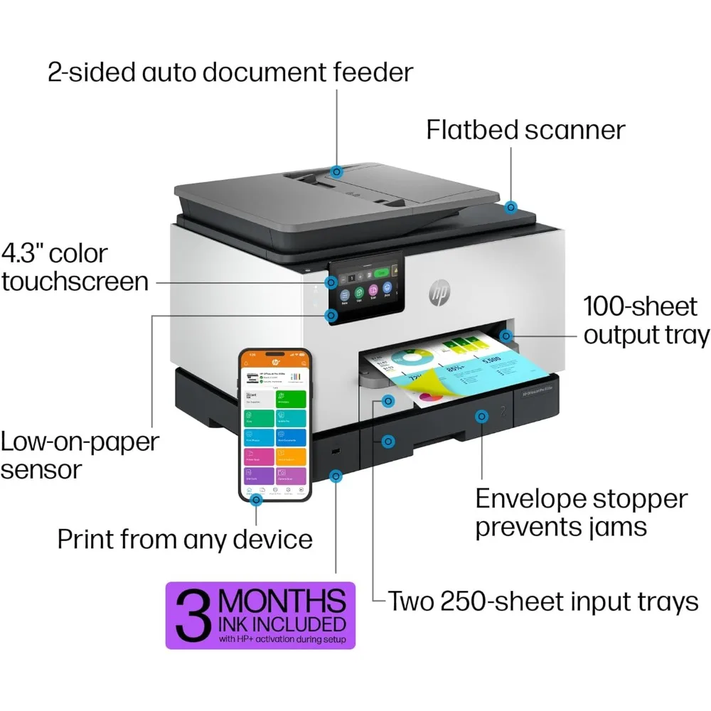 Принтер OfficeJet Pro 9135e «Все в одном», цветной принтер для малого и среднего бизнеса, печать, копирование, сканирование, факс