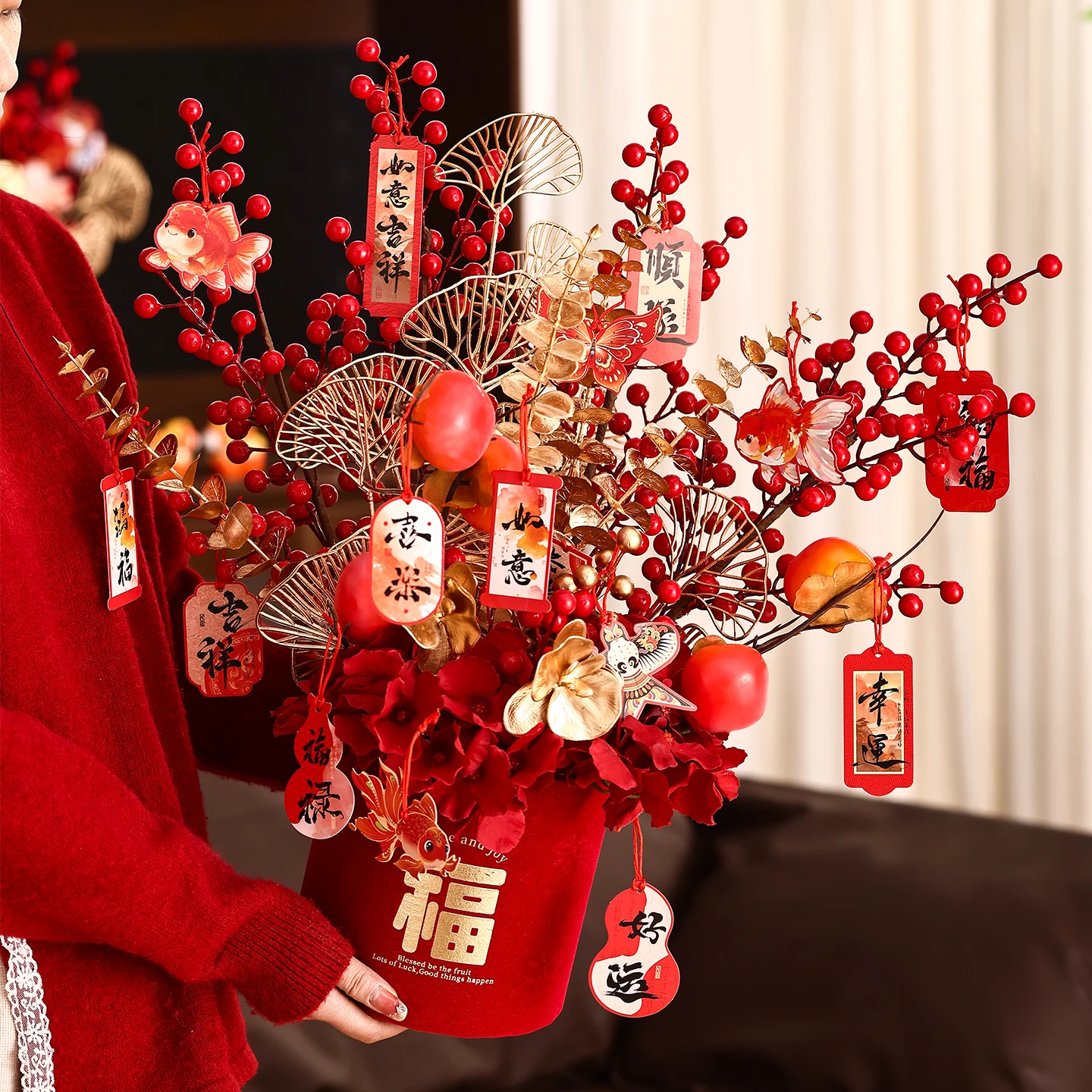 Spring Festival Blessing Bucket Hugging Bucket Ornament Living Room Decoration