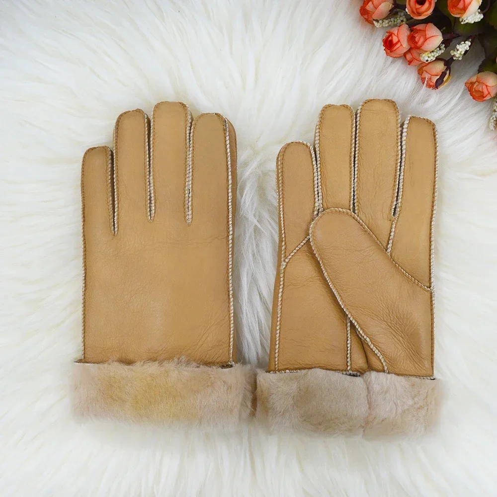 Sheepskin Driving Cold-proof Gloves for Men Winter Warm Thicken Winter Gloves Windproof Cycling Gloves Men's Sheepskin Mittens