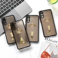 Crown Golden Diamond S23 5G Case For Samsung S24 S20 FE S21 S22 Ultra Funda Galaxy S24 Plus Matte Cover Initial Letter A I J L M