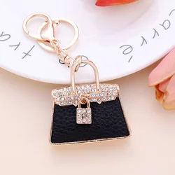 Fashion Cute Leather Crystal Women Handbag Key Chain Rhinestone Lock Bag Lady Wedding Jewelry Trinket Car Keychain Girl Gift K63