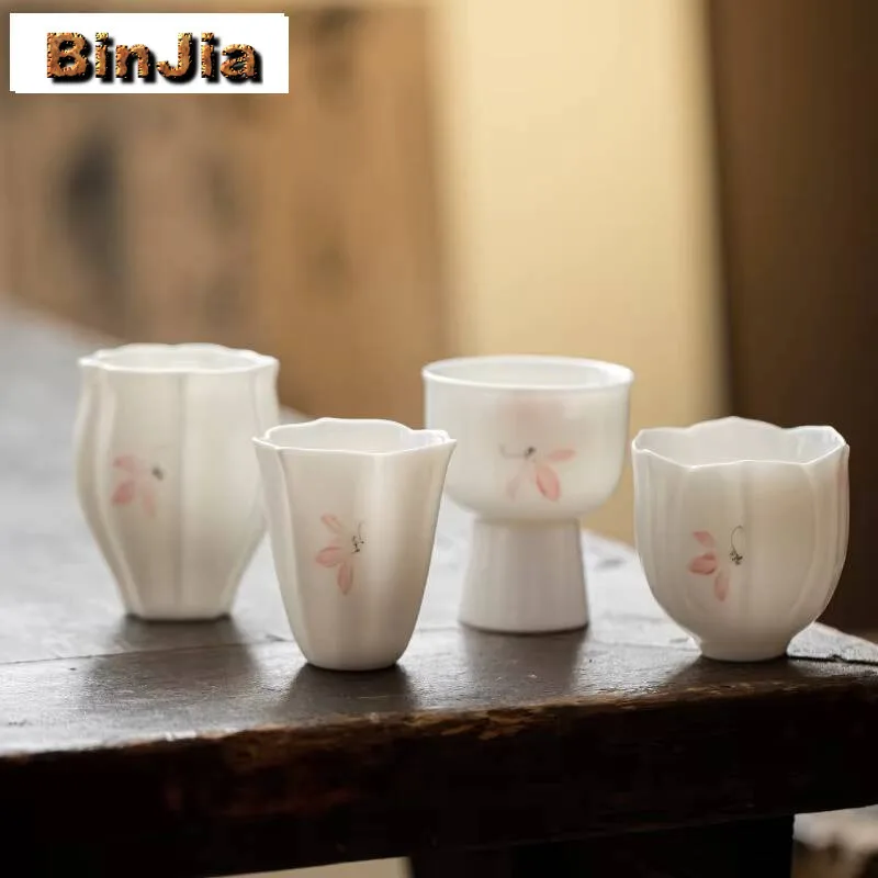 

2 шт./компл., нефритовая фарфоровая чашка, домашняя чашка с нарисованными орхидеями, антикварная красивая чайная чаша, украшения для медитации, принадлежности