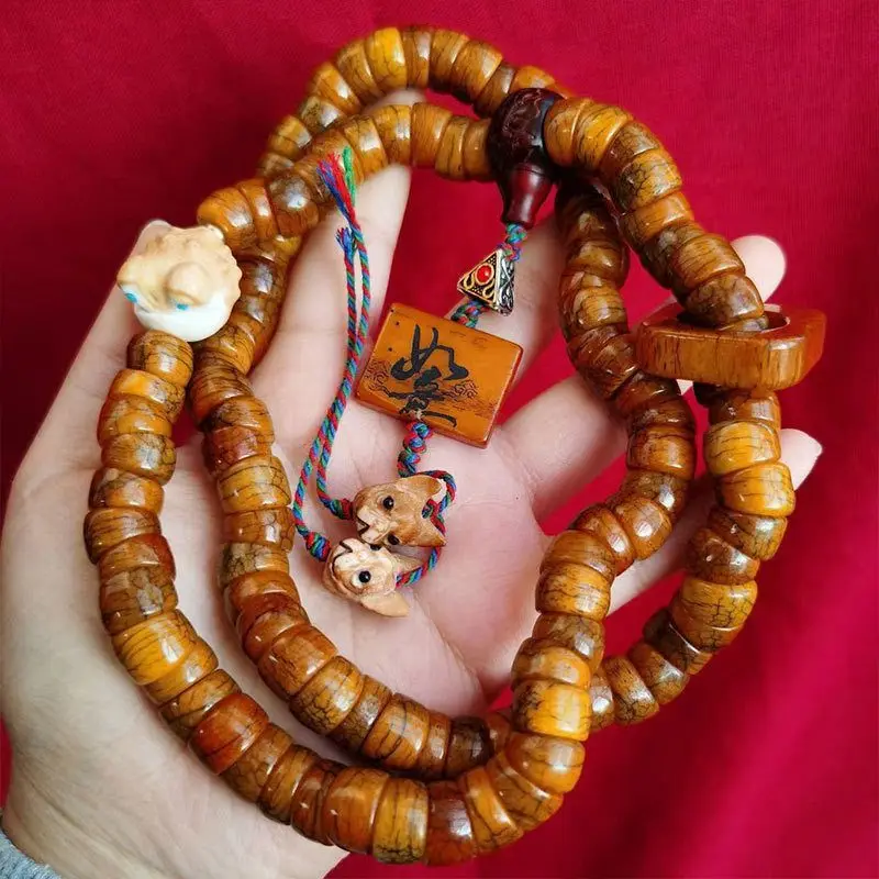 

Тибетский браслет из кости яка, традиционный, с крупными бусинами, из натурального кровяного материала, в этническом стиле, с бусиной-кольцом, для ношения на руке