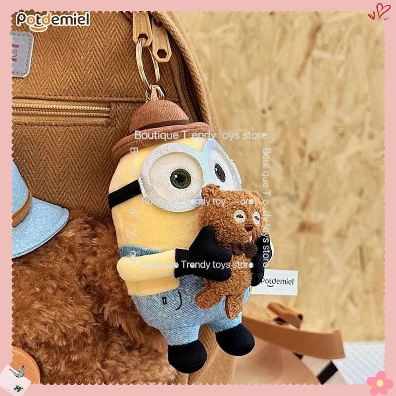 Chaveiro de pelúcia de cavalheiro Minion fofo com gravata borboleta de terno, chaveiro de brinquedo macio para bolsa mochila
