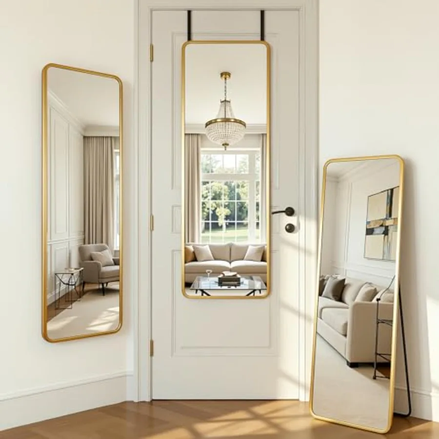 

48''x 14'' Full Length Mirror Over Door, 4-in-1 Standing Leaning Wall Mounted, Adjustable Hanging Mirror for Bedroom Living Roo