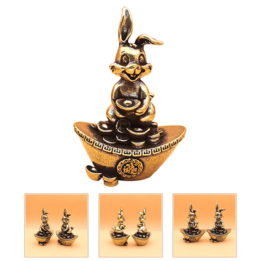 

Exquisite Brass Rabbit Desktop Decor Retro Style Handcrafted Ingot Rabbit Ornament Small Brass Bunny Decoration