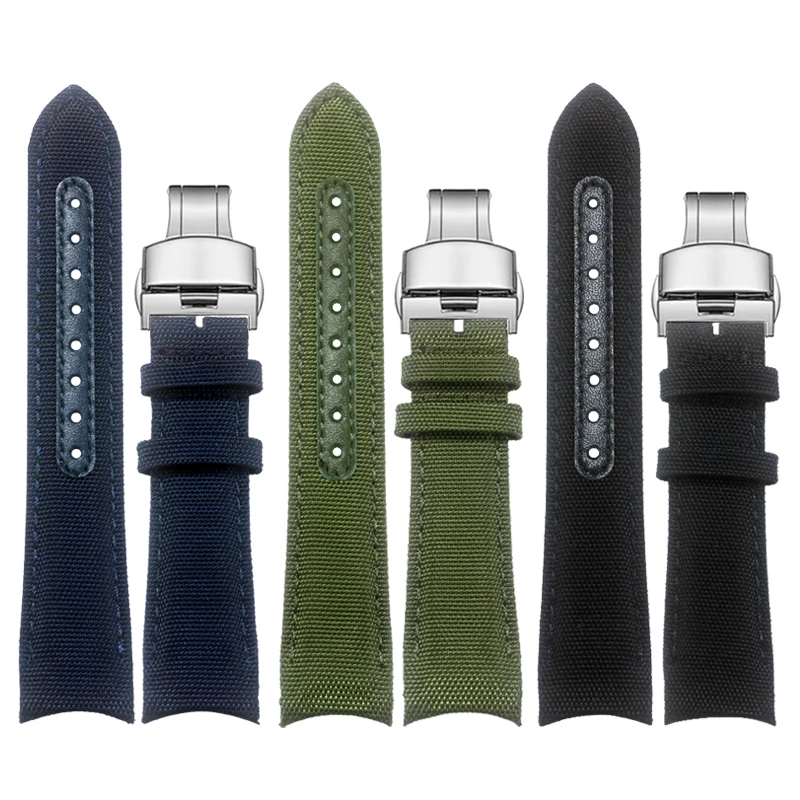 Faixa de relógio de couro de nylon com extremidade curvada 20mm 22mm para Rolex Submariner para Omega Planet Ocean Seamaster 300 Acessórios de pulseira de cinto