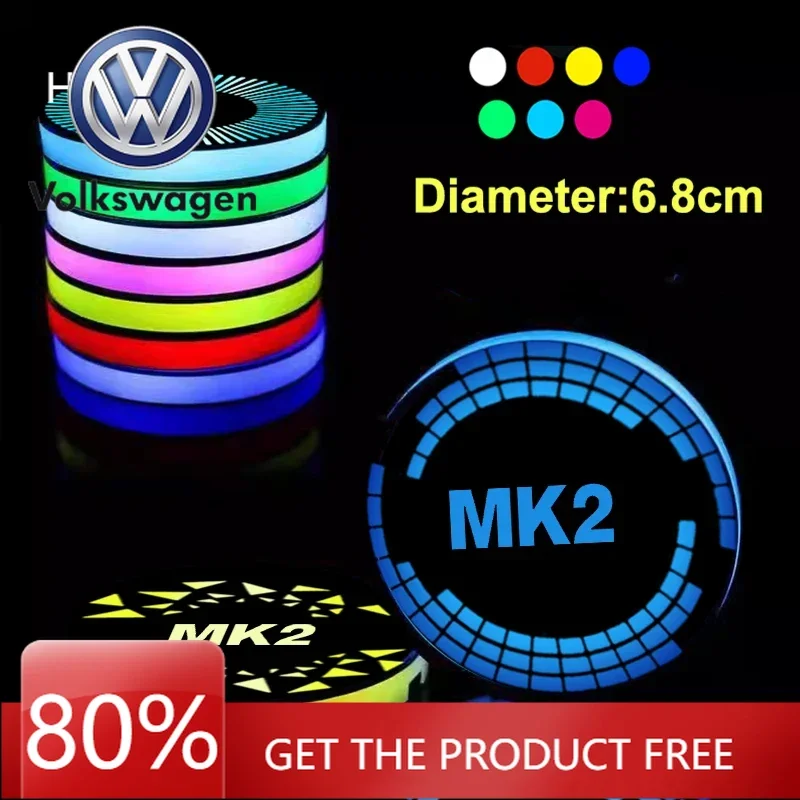 

Для VW Volkswagen Jetta MK5 Golf 7, красочные светящиеся светодиодные нескользящие автомобильные держатели для напитков для Ford MK2, подушечки для атмосферного освещения Water Bo