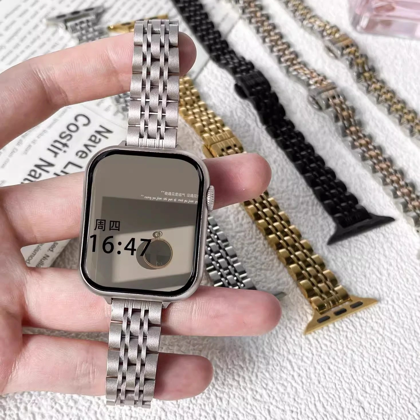 Тонкий металлический ремешок из нержавеющей стали для Apple Watch Series 9 8 7 SE 5 4 3 2 1 Ultra iWatch 45 мм 41 мм 38 мм 40 мм 42 мм 44 мм 49 мм