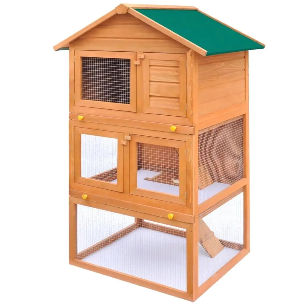 3-Layer Wooden Outdoor Rabbit Hutch & Small Animal House Pet Cage