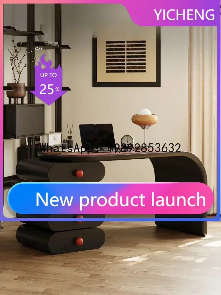 

QQ Italian minimalist retractable solid wood desk rotating leather simple home