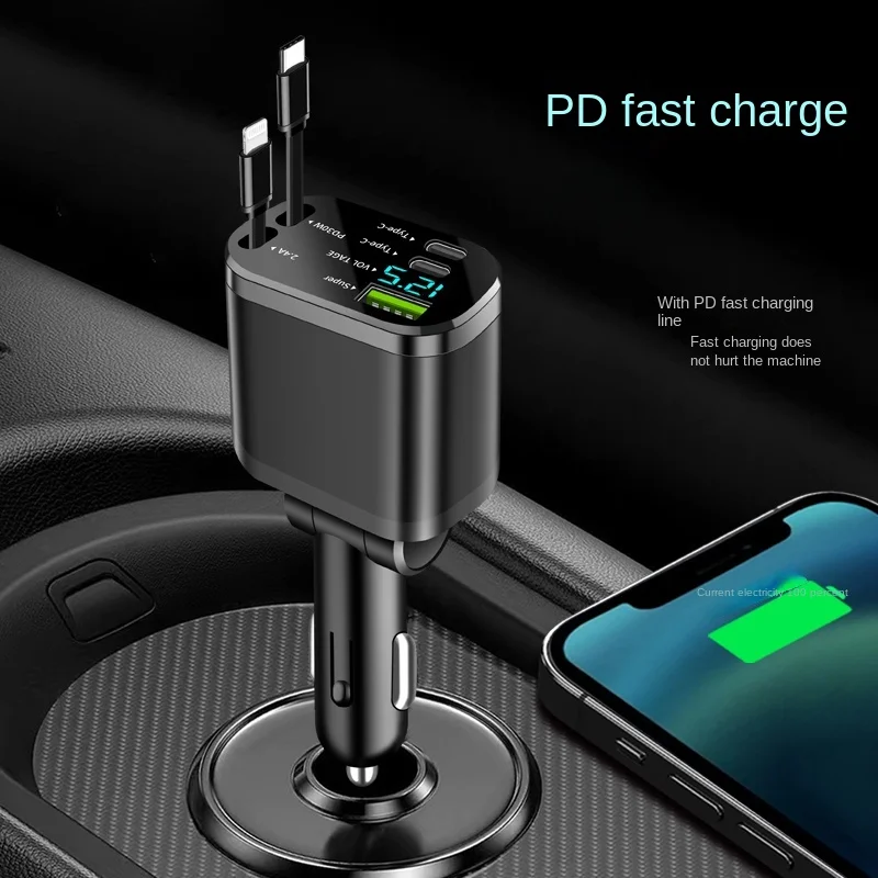 Autoladegerät, Autoladegerät mit einziehbarem Kabel, Auto-PD, Schnellladung im Auto, Super-Schnellladung, Blitzladung, Fünf-in-Eins-Zigarettenanzünder – Detail 9