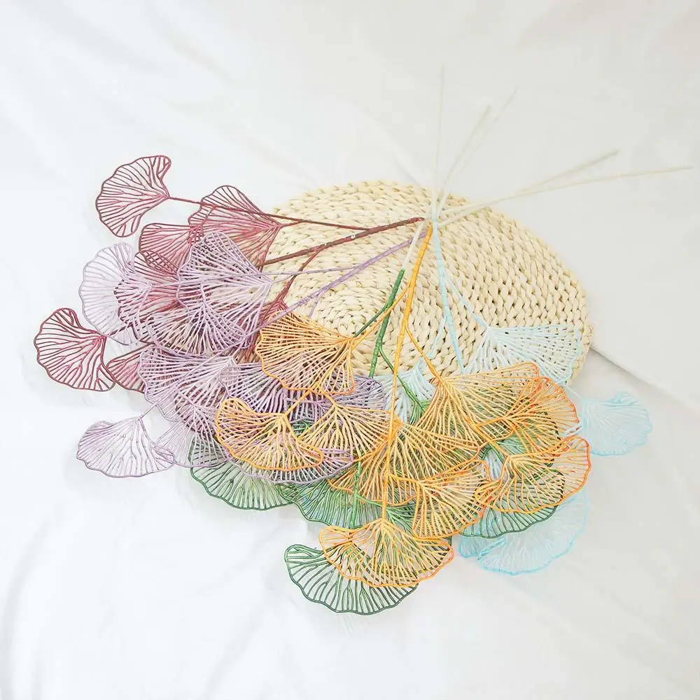 

Simulation 3-pronged Wedding Shop Decor Home Decoration Ginkgo Leaf Fake Flowers Party Supplies Fan Leaf