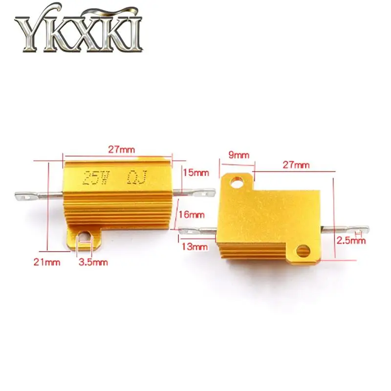 1-5PCS RX24 25W Aluminum Power Metal Shell Case Wirewound Resistor 0.1R ~ 100K 1 2 3 5 6 8 10 20 100 150 800 1K 10K 47K 50K ohm