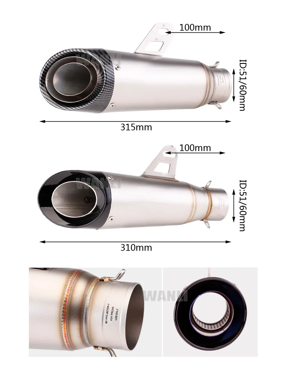 51mm 60mm Universal Motorcycle sc Exhaust proyect Escape with DB Killer For Honda YZF R6 R3 R25 MT07 MT09 Z400 Z900 Z650 MT03 image 2