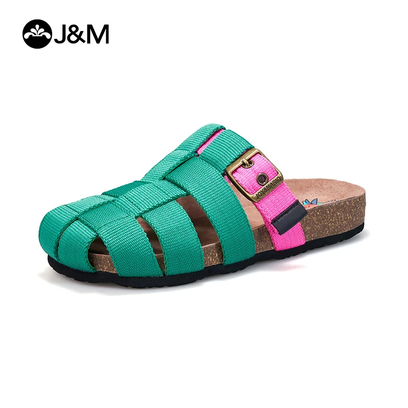 J&M Fashion Women Slides Mules White Slippers Clogs Cork Insole Sandals with Arch Support Outdoor Beach Slides Home Shoes