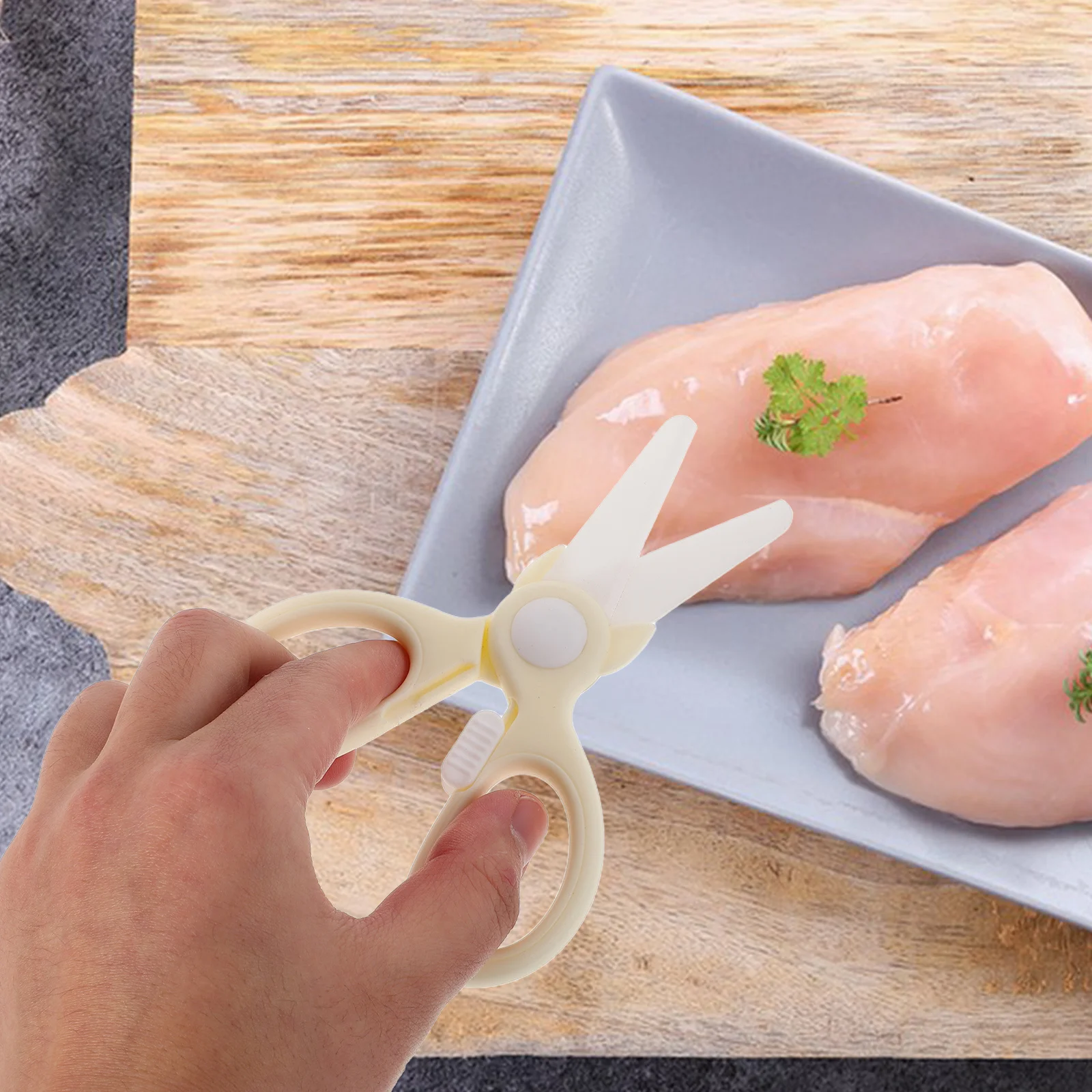 مقص تقطيع الطعام من السيراميك المحمول، أداة مطبخ متعددة الوظائف لأغذية الأطفال، معكرونة اللحوم، قطع الخضروات #2