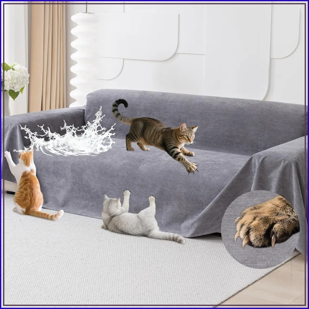 

Anti-Slip Waterproof Cat Scratch Furniture Protector - Keep Cats Off, Pet-Friendly Couch Cover for 3 Cushion Sofa, 134"x71"