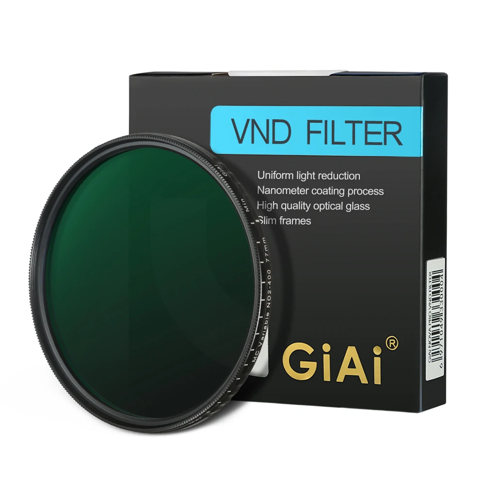 

GiAi Variable ND Filter ND2-ND400 Nano Coating Neutral Density Camera Lens 82 77 72 67 62 58 55 52 49mm