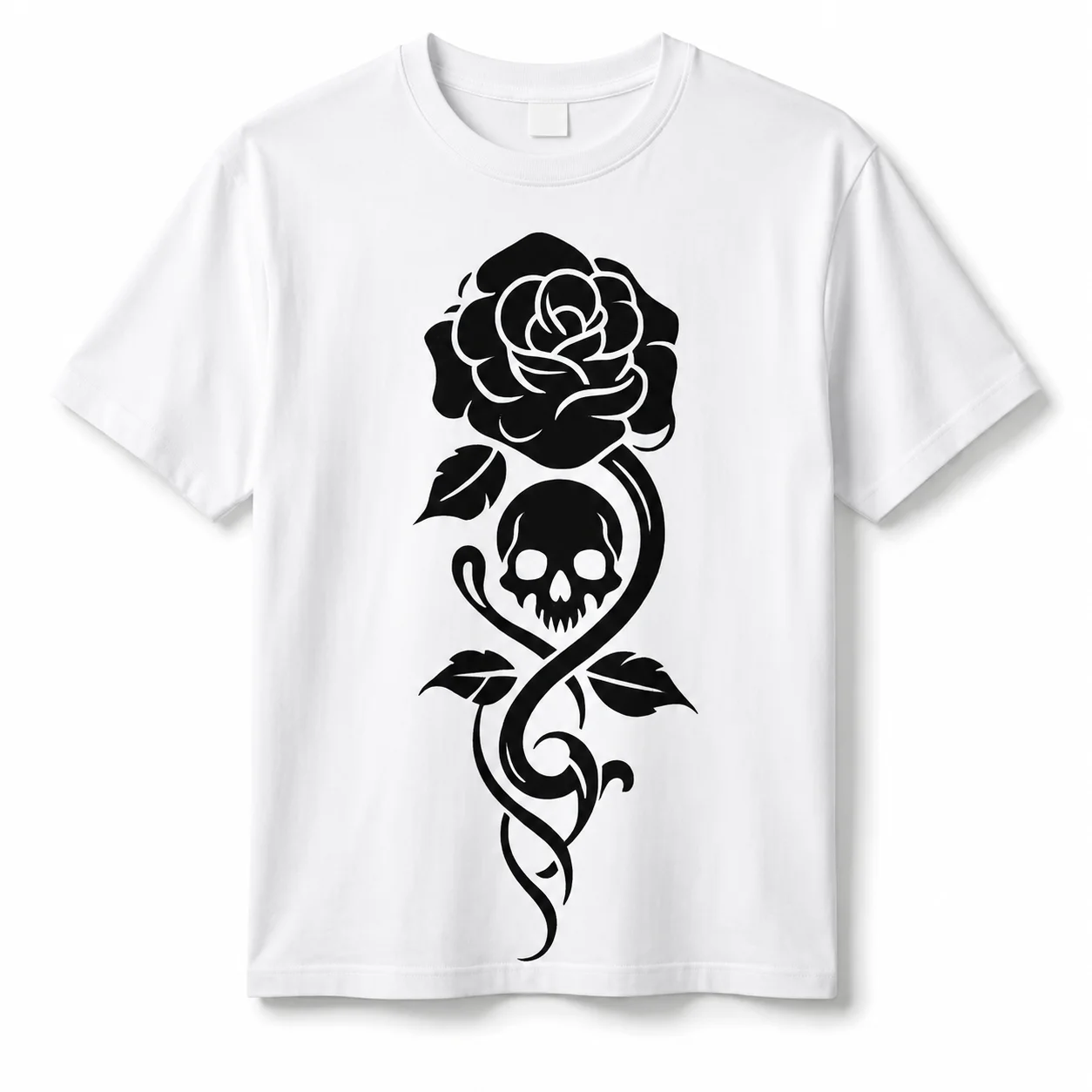 100% Cotton Gothic Rose Skull Vine Tattoo Graphic T-Shirt For Halloween Casual Street Daily Wear
