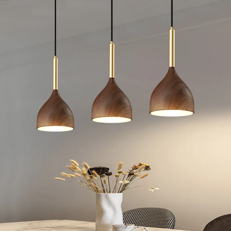 Nordic Three-head Dining Chandelier Kitchen Bar Long Table Interior Home Decor Wood Grain Pendant Lamp Bedroom Living Room Study