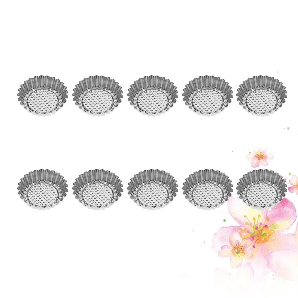 

10Pcs Egg Tart Molds Stainless Steel Flower Design Quick Heat Conductivity for Cakes Pies Muffins Cupcakes Cheesecakes
