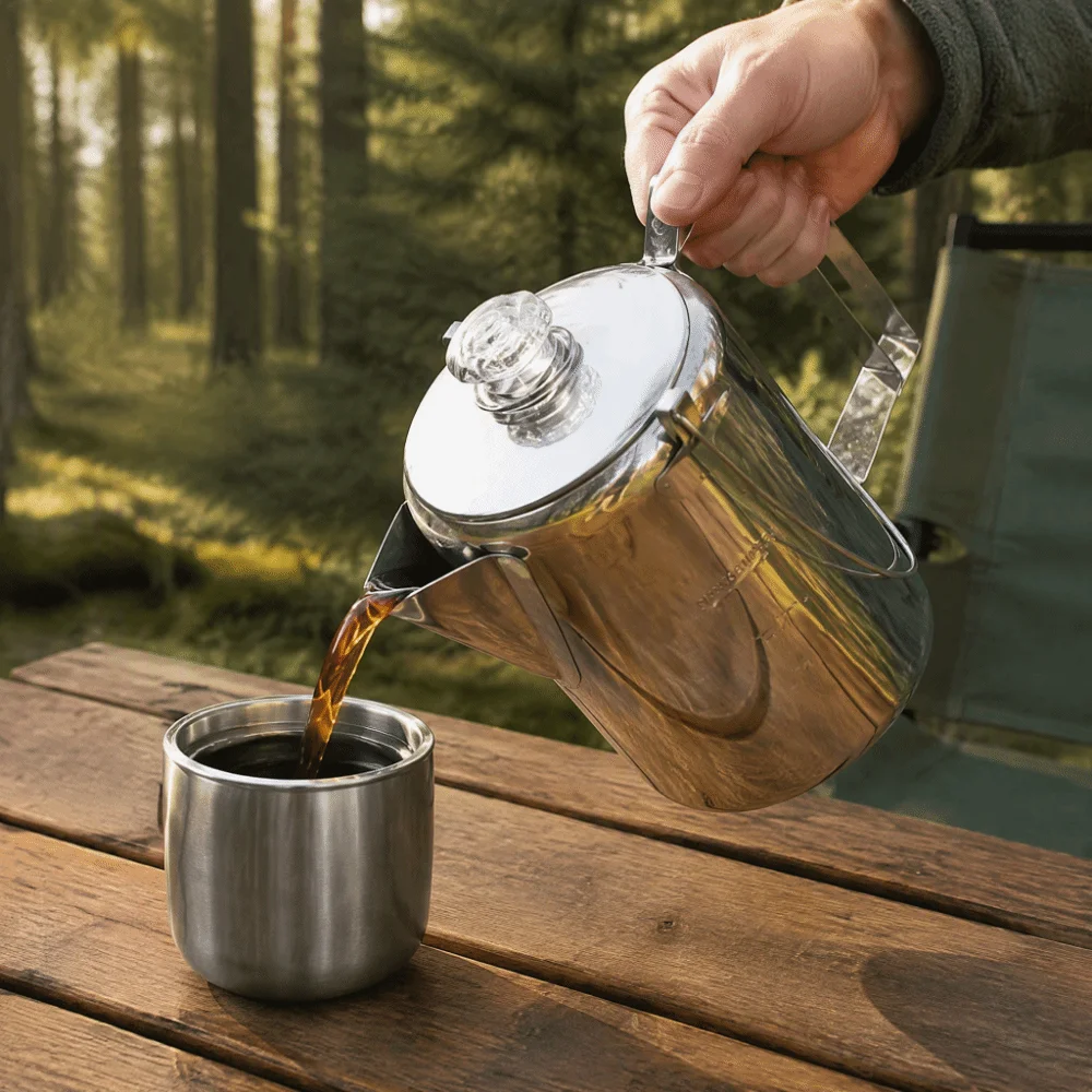 9 Cup Capacity Camping Coffee Maker Clear Top Glass Knob Fast Brew Camping Coffee Pot Filter Basket Stovetop Percolator