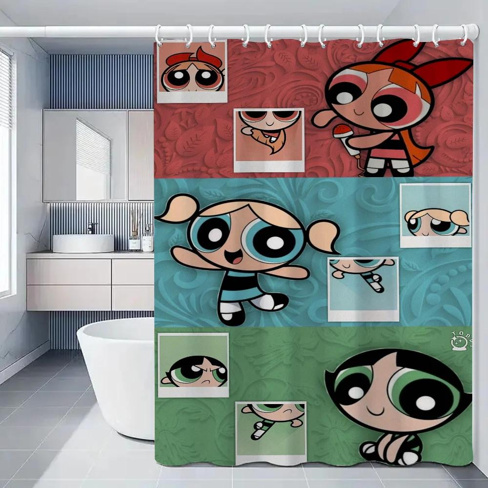 The Powerpuff Girls Shower Shower Curtain for Bathroom Folding Partition Curtains Accessories Bath Bedrooms Houses Rooms Quarto