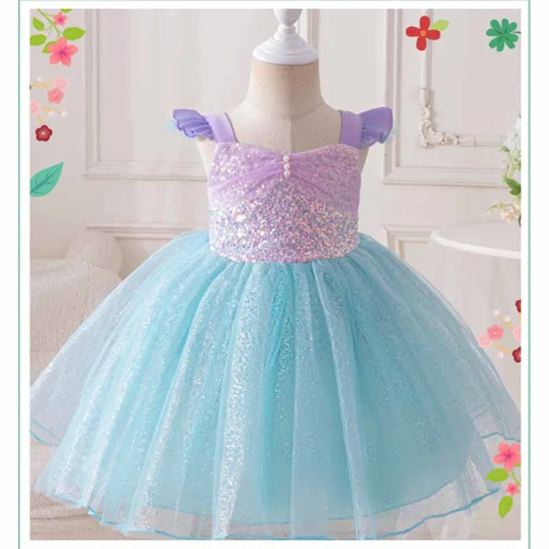 Sequin Girls Mesh Dress Princess Fashion Lace Dresses Kids Birthday Wedding Party Gown Children Casual Vestidos Toddler Costume